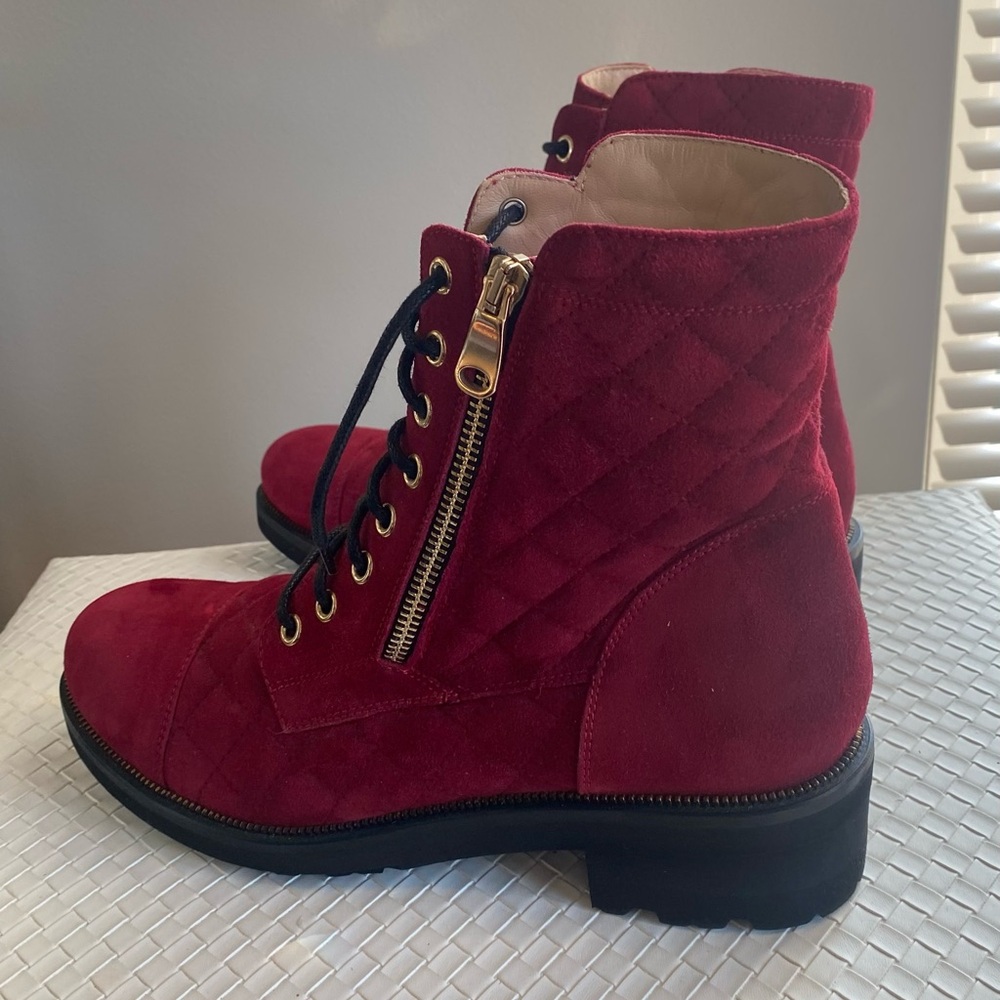 SOLD! RON WHITE Tiffany Ankle Boot in Red Suede - Size 38-1/2 / 8-1/2 - Picture 10 of 14